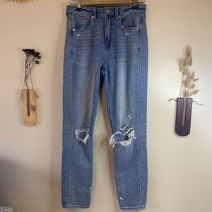 AEO Medium Wash Distressed Mom Jeans